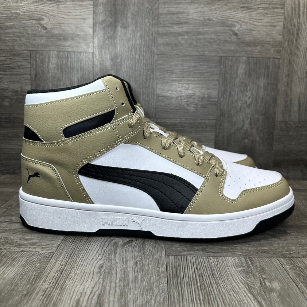 Puma Rebound LayUp Sneakers Mens 11.5 Tan White Black Mid Top Basketball NEW